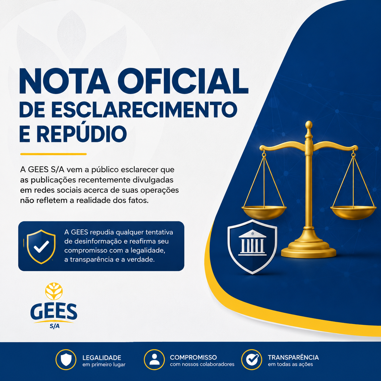 NOTA OFICIAL DE ESCLARECIMENTO E REPÚDIO